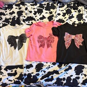Kids Glitter Bow T-Shirts - White, Pink, Black